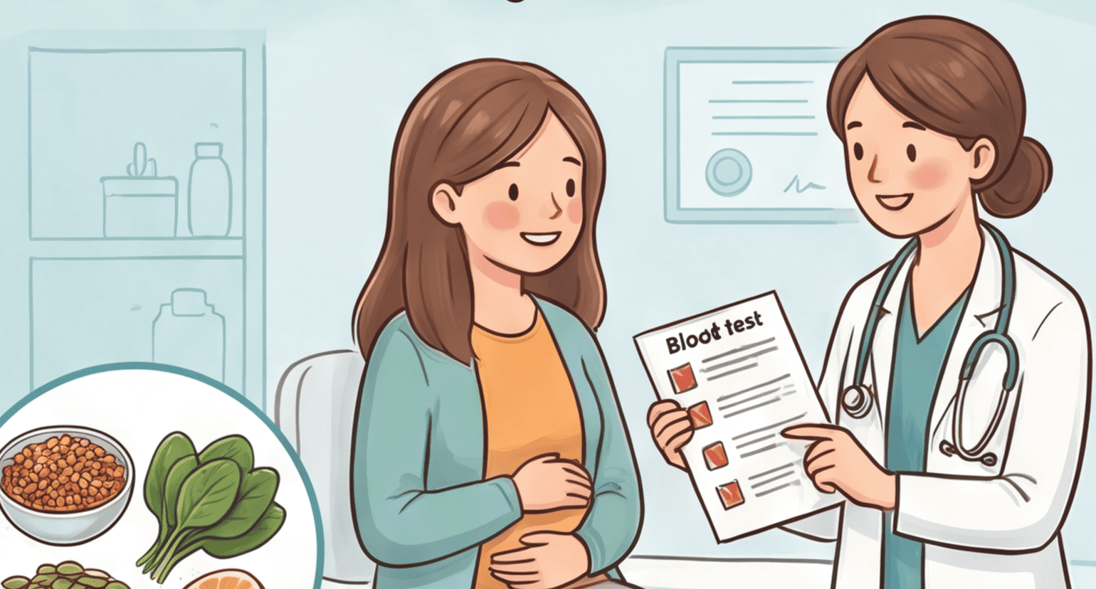 Illustration einer stillenden Mutter mit gesunden Lebensmitteln: Ernährung in der Stillzeit – DeinGesundesKind.ch