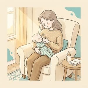 Illustration: Mutter beim sanften Übergang vom Stillen zum Fläschchen