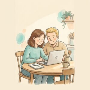 Illustration: ADHS Verlaufsbogen – Eltern beobachten Verhalten ihres Jugendlichen