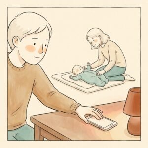 Illustration: Eltern mit Baby in einer Notfallsituation – Checkliste vom Kinderarzt
