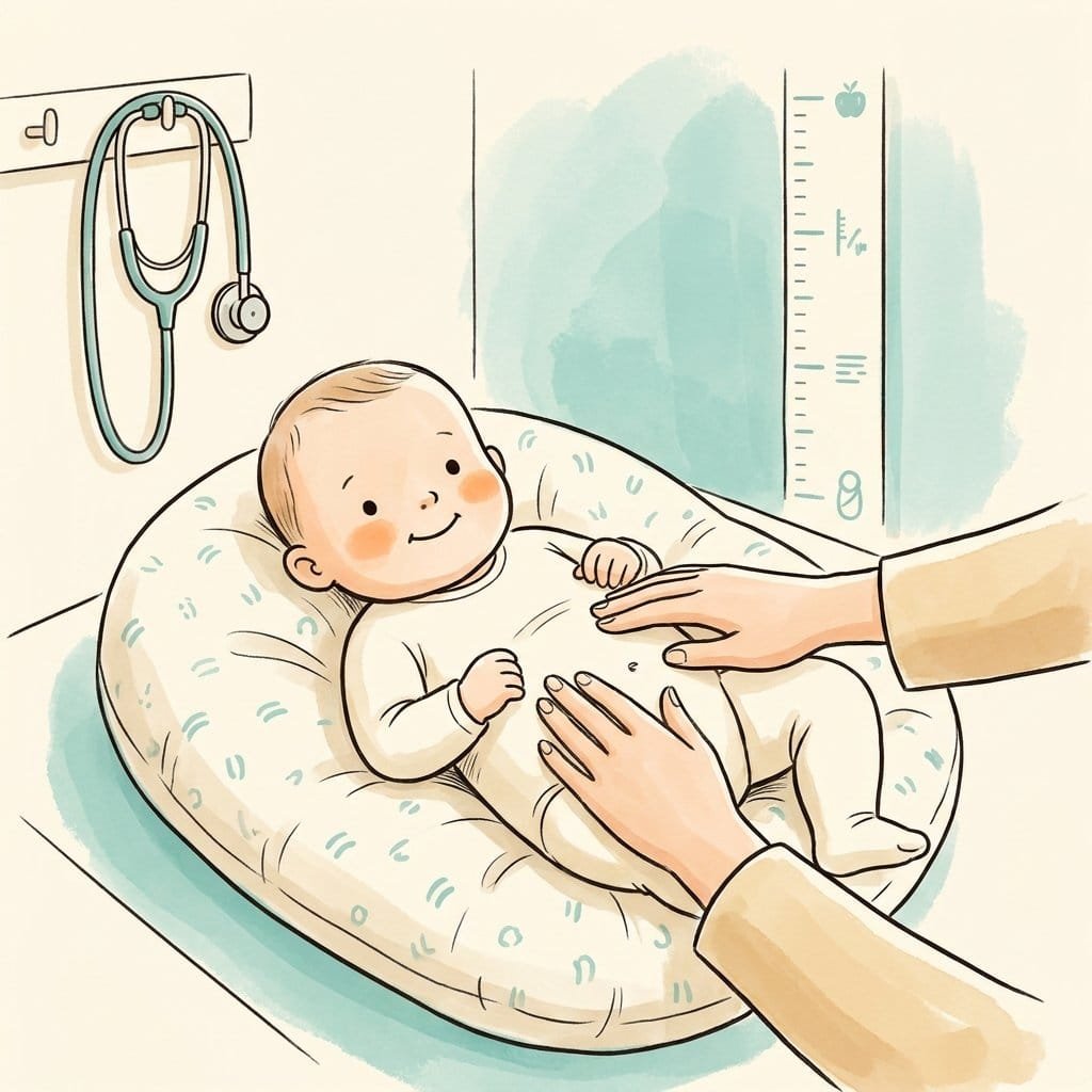 Illustration: Vorsorge 1 Monat – Babyuntersuchung in der Kinderarztpraxis