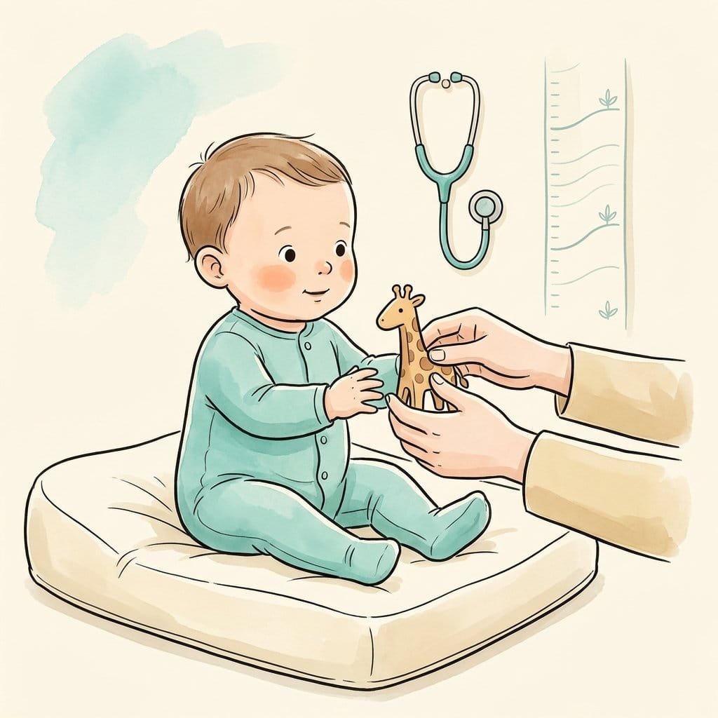 Illustration: Vorsorge 9 Monate – Untersuchung beim Kinderarzt